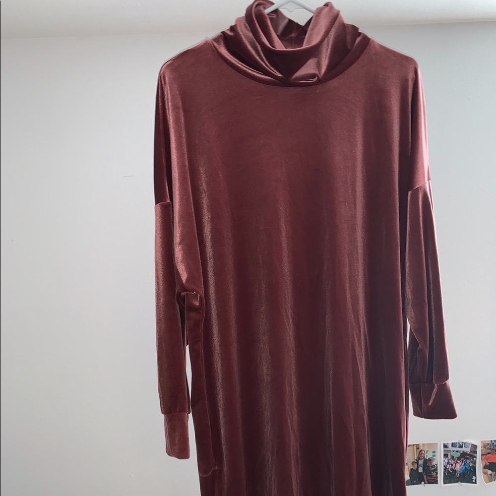 Velvet long sleeve dress turtle neck